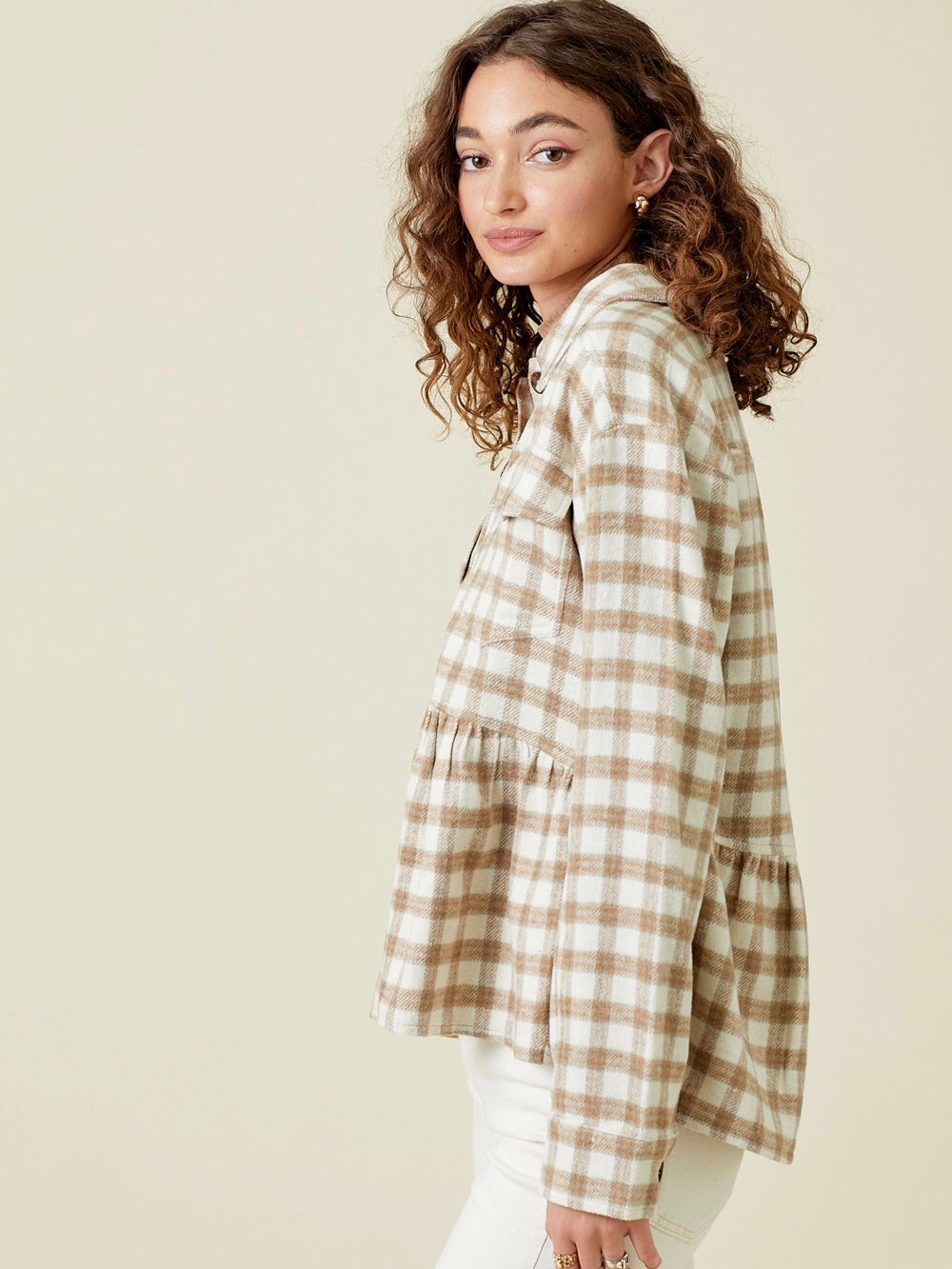 Anika Peplum Plaid Jacket - Ivory