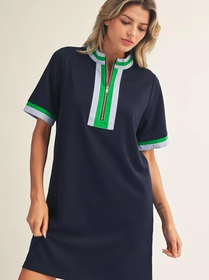 Jodifl Zip Front Mock Neck Shift Dress with Pockets – Navy