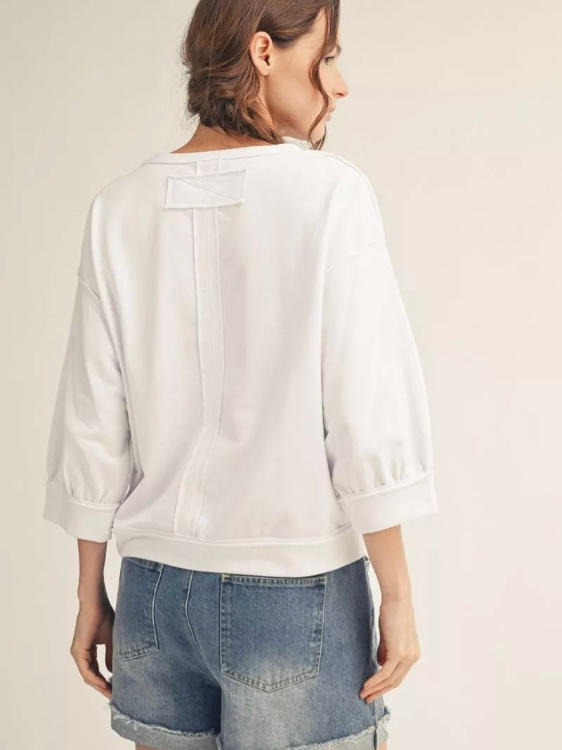 Jodifl Washed Cotton Drop Shoulder Casual Top – White