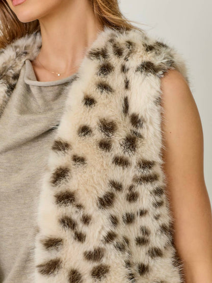 Mystree Leopard Fur Vest - Oatmeal/Leopard
