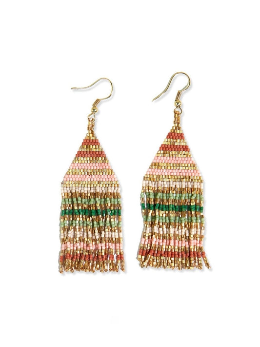 Lexie Horizontal Gold Lines Beaded Fringe Earrings Desert