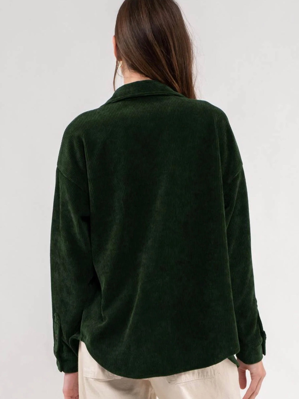 Brylee Corduroy Button Up Jacket - Hunter Green