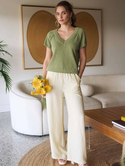 Emilia Sweater Knit Top - Light Olive