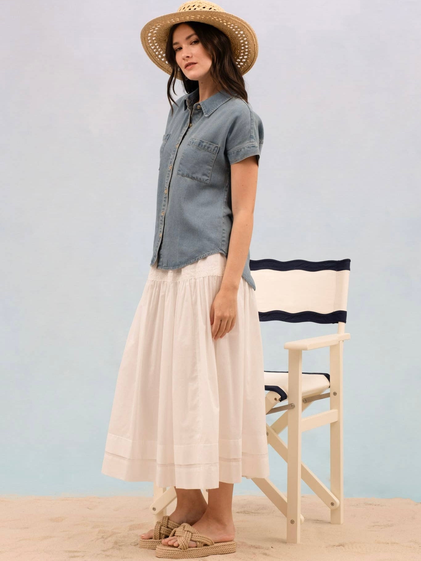 Maya Chambray Top - Blue