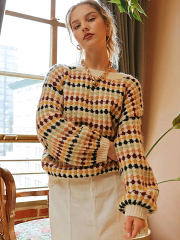 Frankie Multicolor Crew Knit Sweater - Cream Multi