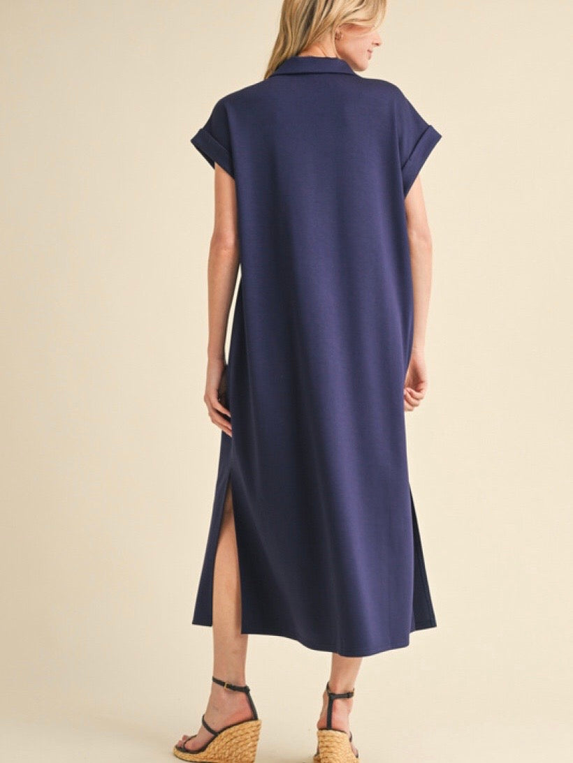 Jodifl Solid Midi Dress With Open Collared Neck