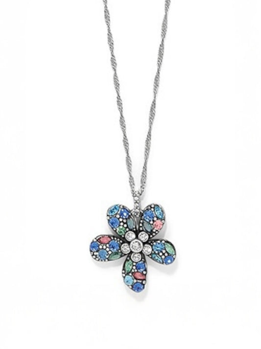 Trust Your Journey Flower Necklace - Silver-Blues