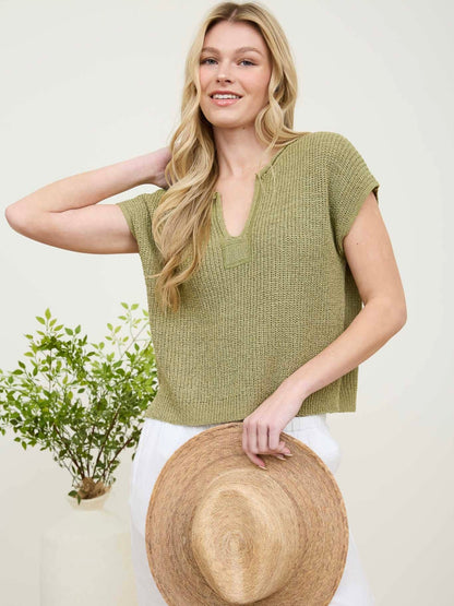 Ivy Knit Pullover Top - Light Olive