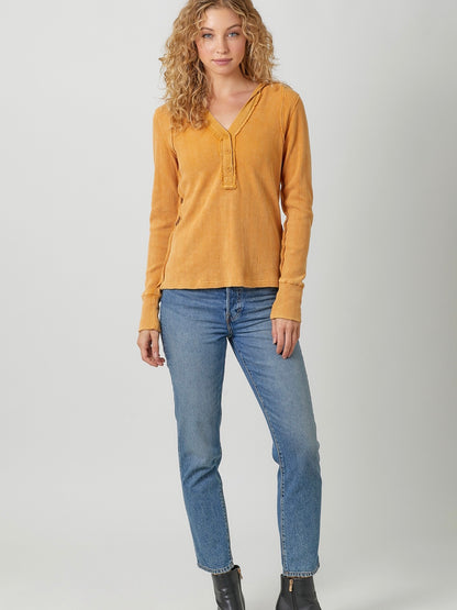 Yaritza Thermal Hoodie Top - Mustard