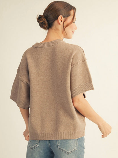 Jodifl Comfy Sweater Top With Raw Edge Detail - Mocha