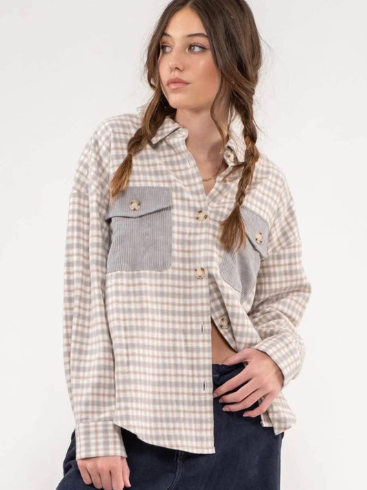 Kori Relaxed Contrast Plaid Shacket - Grey Multi