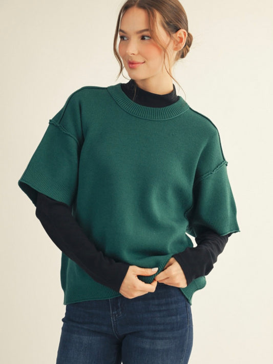 Jodifl Comfy Sweater Top With Raw Edge Detail
 - Hunter Green