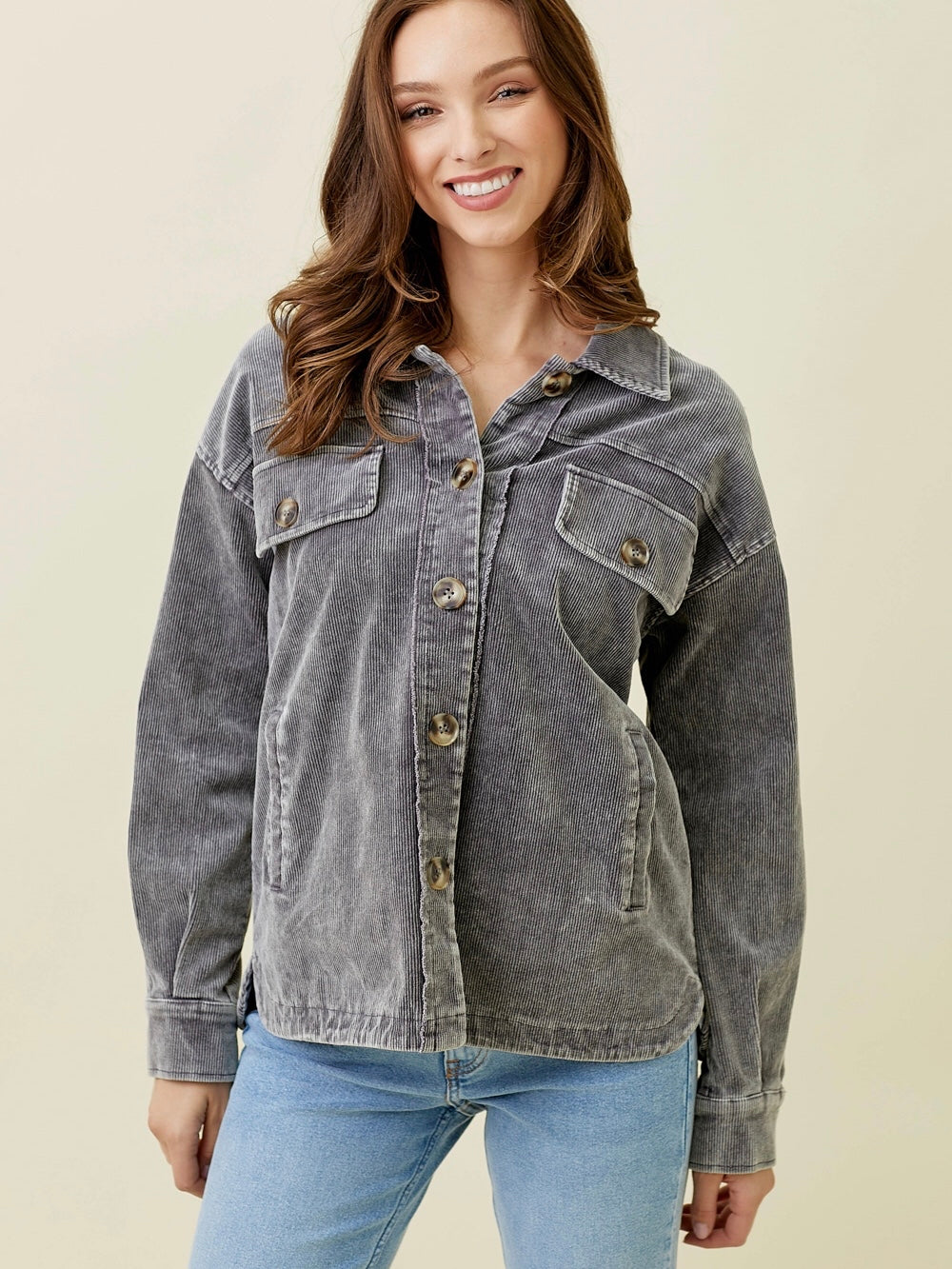 Faye Washed Corduroy Jacket - Charcoal