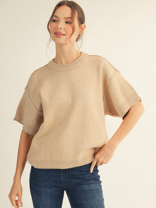 Jodifl Comfy Sweater Top With Raw Edge Detail - Oatmeal