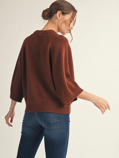 Jodifl Soft Comfy Sweater Top With Wide Sleeves - Brown