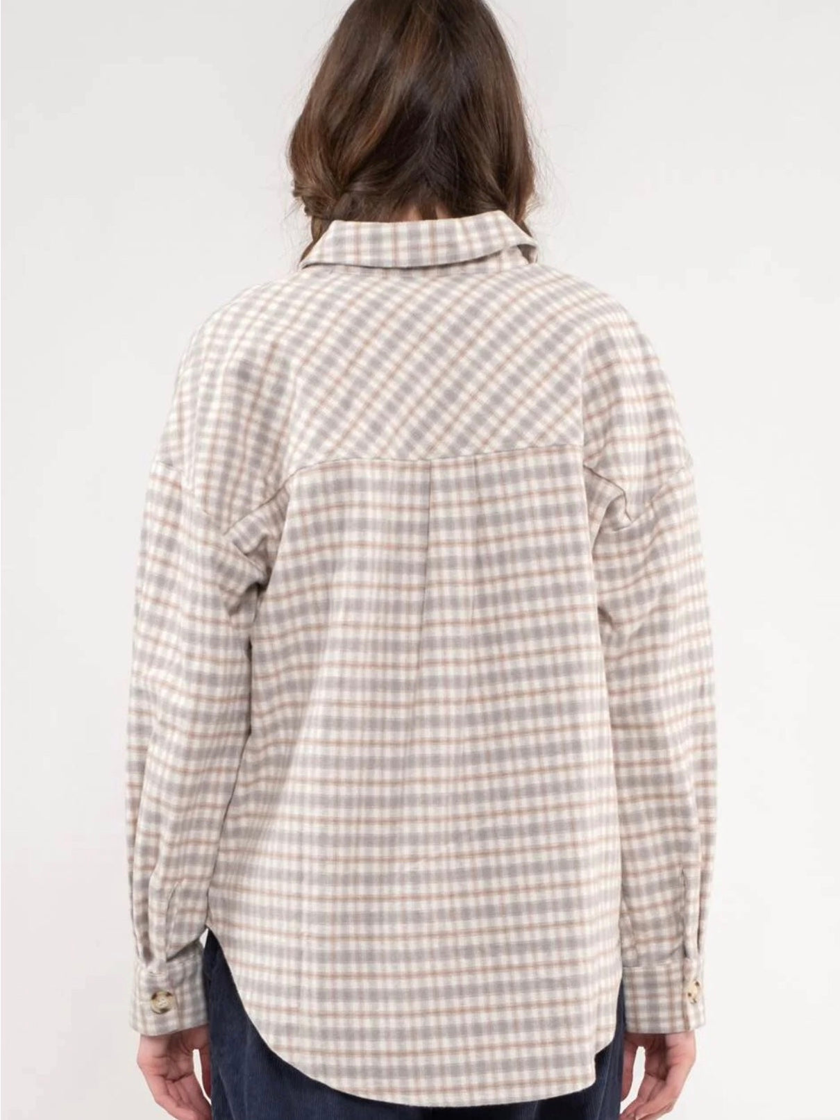 Kori Relaxed Contrast Plaid Shacket - Grey Multi