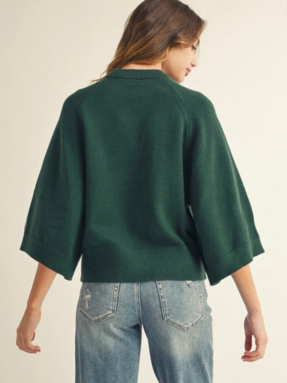 Jodifl Soft Comfy Sweater Top With Wide Sleeves - Hunter Green