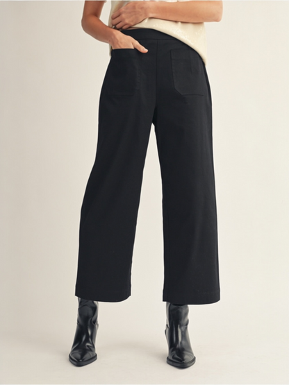 Jodifl Wide Leg Cropped Slack Pants - Black