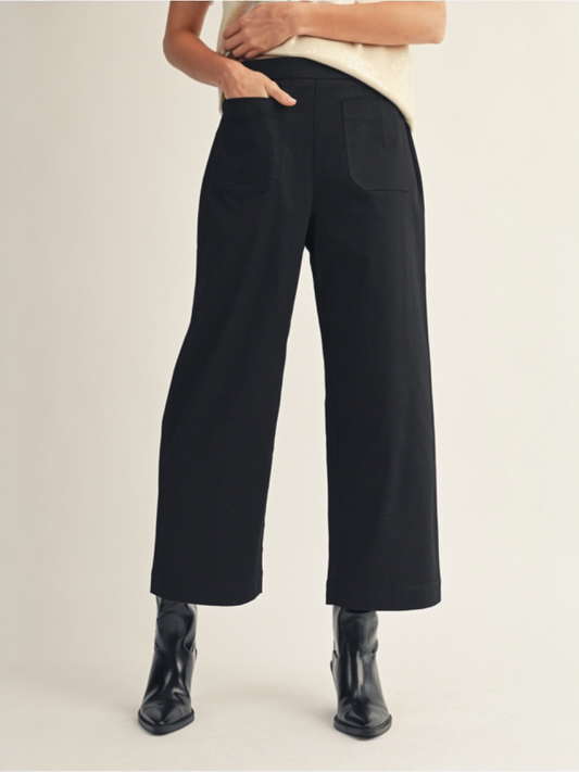 Jodifl Wide Leg Cropped Slack Pants - Black