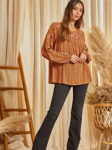 Saylor Embroidered Top -  Rust