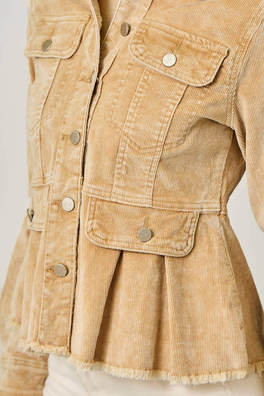 Mystree Washed Corduroy Peplum Jacket - Washed Honey