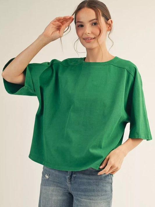 Jodifl Mineral Washed Drop Shoulder Casual Top – Kelly Green