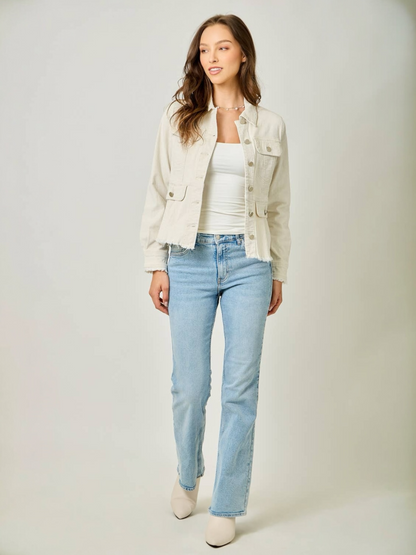 Mystree Washed Corduroy Peplum Jacket - Vintage Ivory