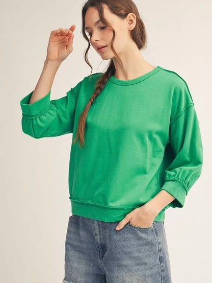 Jodifl Washed Cotton Drop Shoulder Casual Top – Green