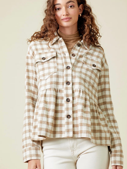 Anika Peplum Plaid Jacket - Ivory