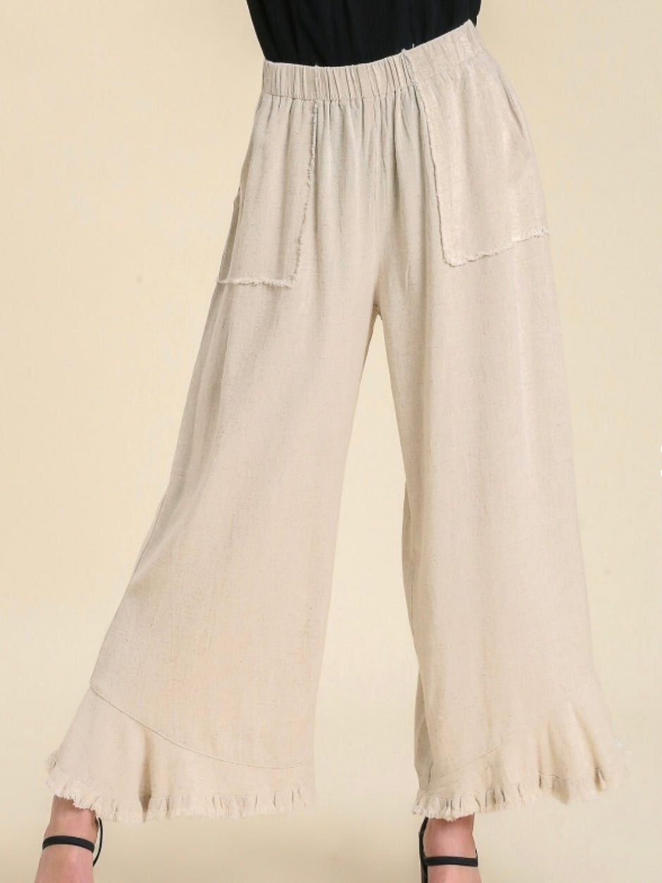 Umgee Solid Wide Leg Pant Oatmeal main image 0