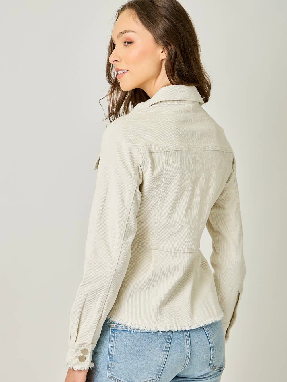 Mystree Washed Corduroy Peplum Jacket - Vintage Ivory