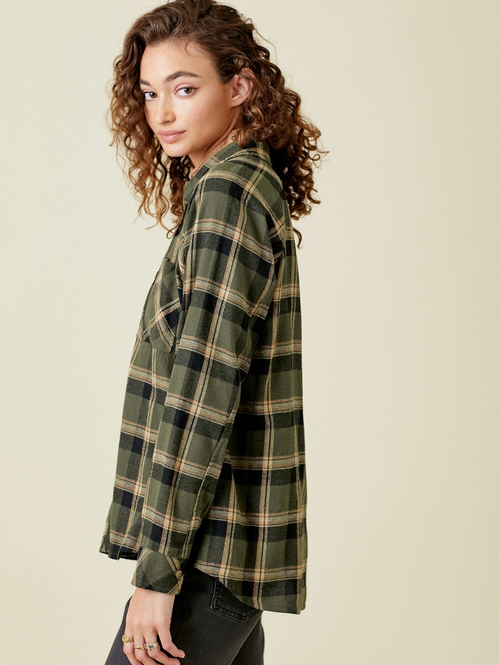 Tiffany Plaid Raglan Top - Olive