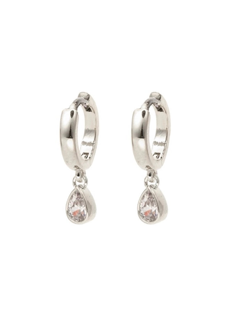 Silver Pear Sparkle Huggie Hoop Earrings