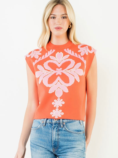 THML Sleeveless Patterned Knit Top – Orange