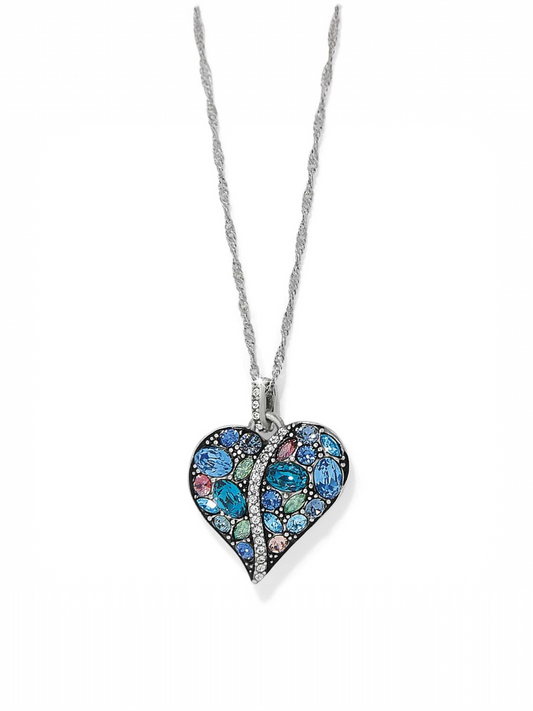 Trust Your Journey Heart Necklace - Silver-Blues