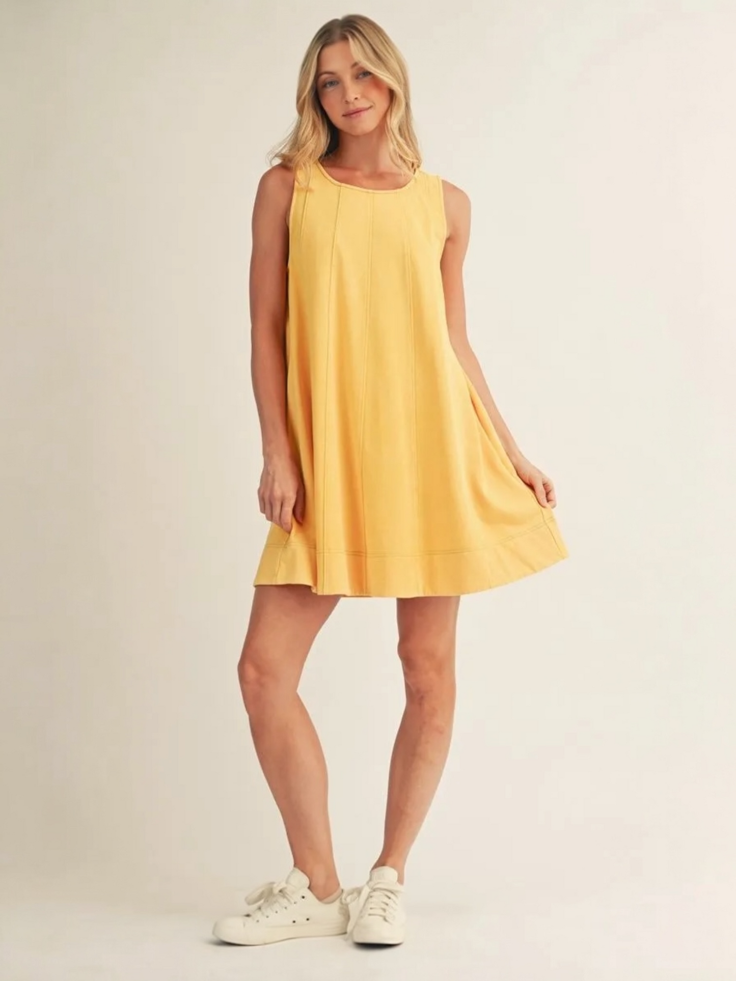 Jodifl Washed Fabric Sleeveless Swing Dress with Pockets – Butter Yellow