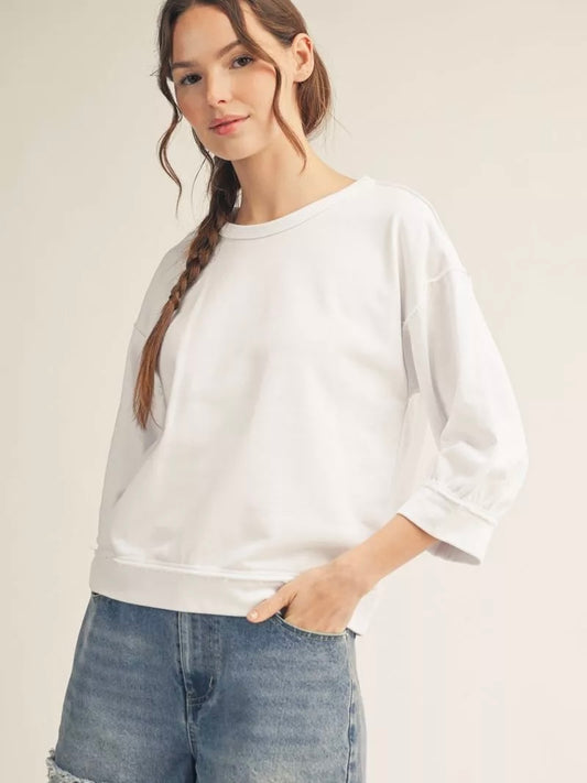 Jodifl Washed Cotton Drop Shoulder Casual Top – White