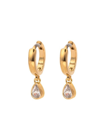 Gold Pear Sparkle Huggie Hoop Earrings