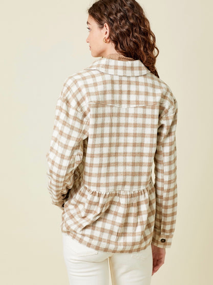 Anika Peplum Plaid Jacket - Ivory