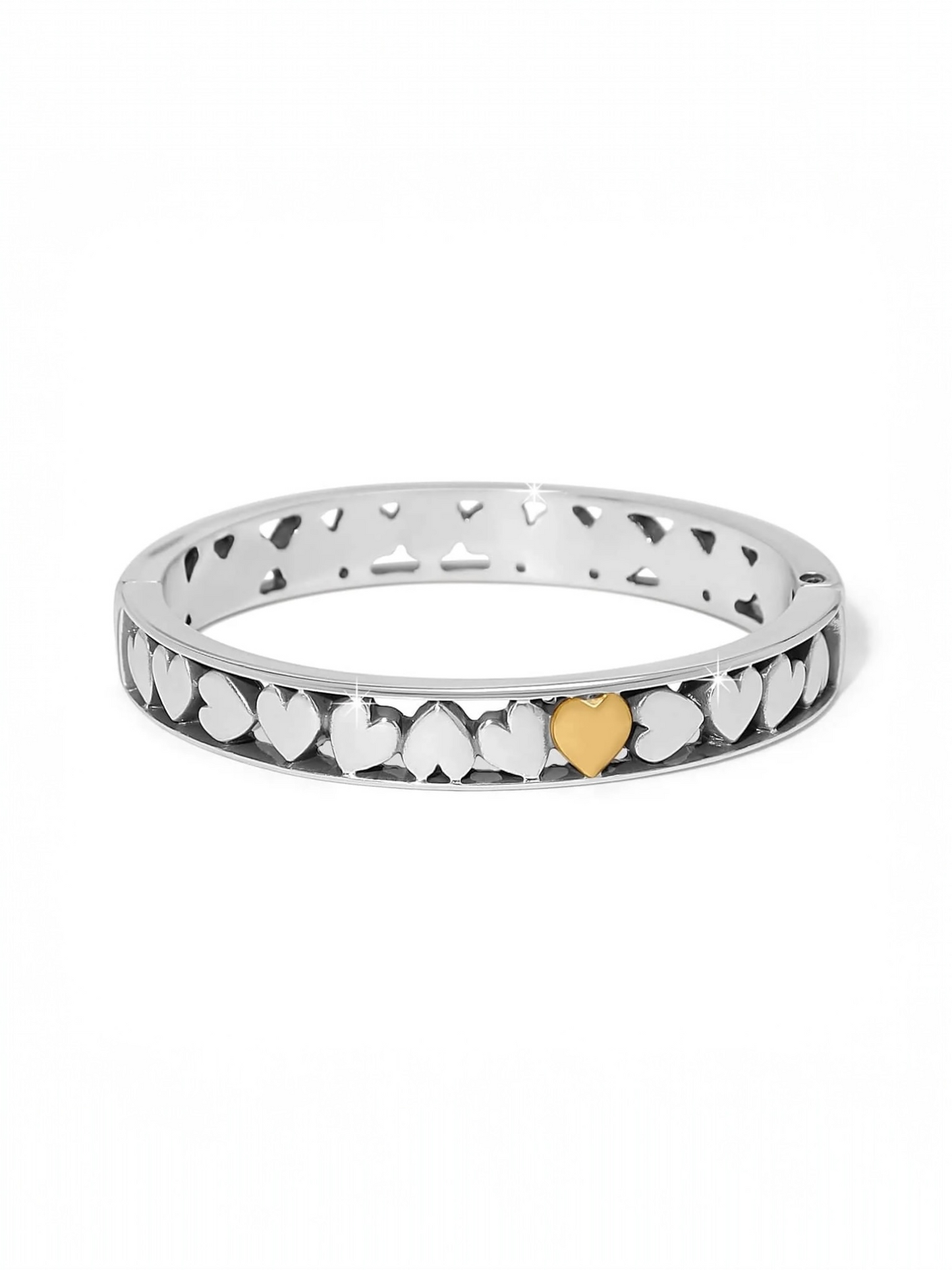 Mystery Of Love Hearts Hinged Bangle - Silver-Gold