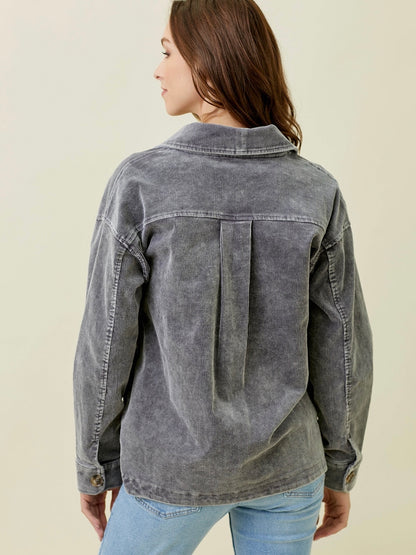 Faye Washed Corduroy Jacket - Charcoal