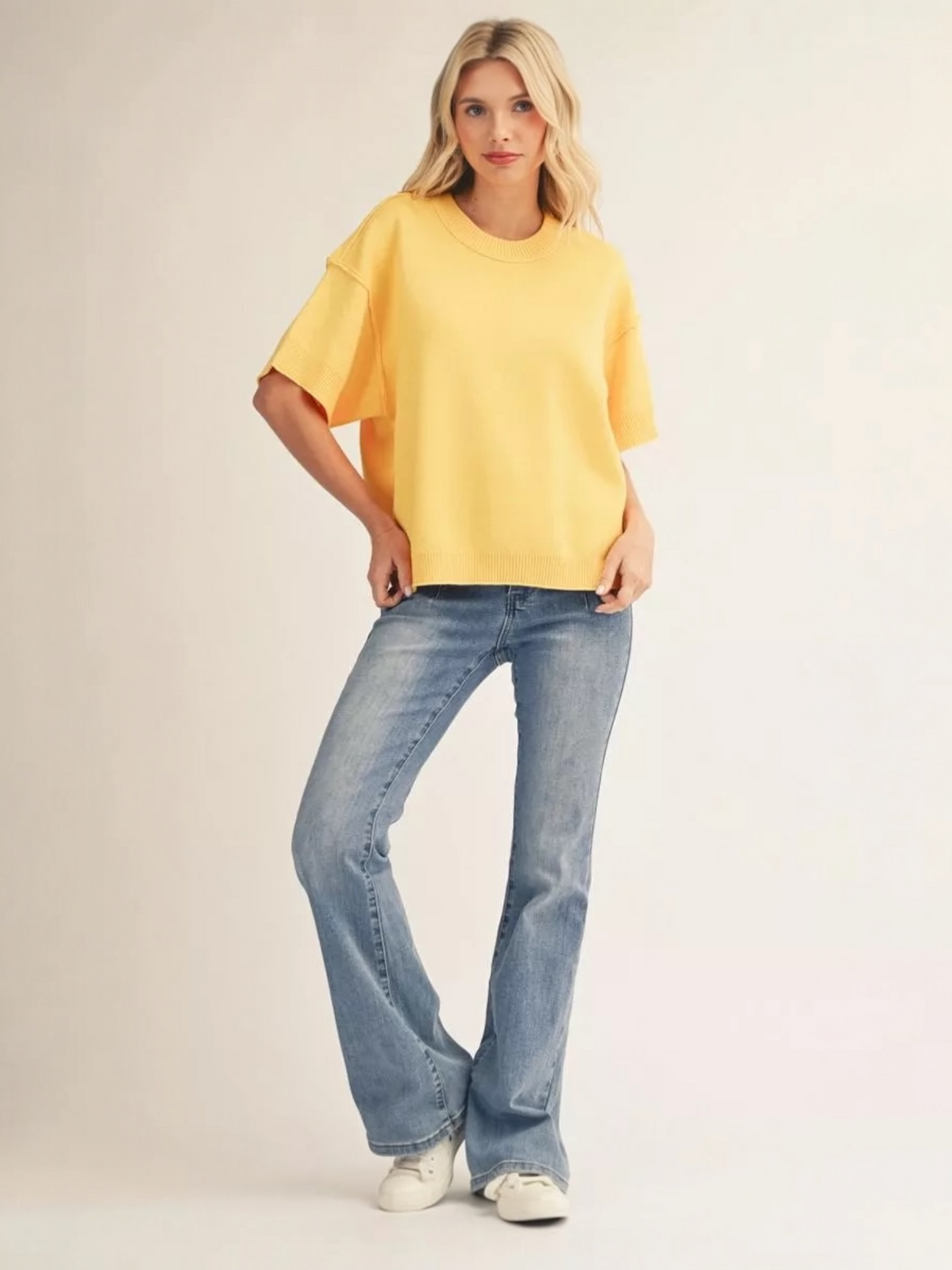 Jodifl Comfy Sweater Top With Raw Edge Detail  - Yellow