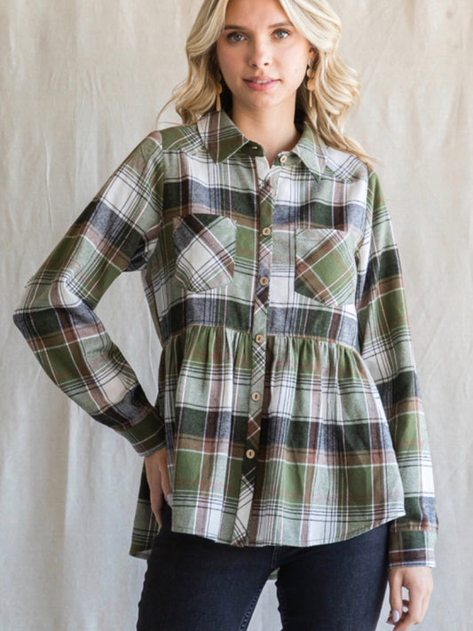 Azalea Flannel Top - Olive