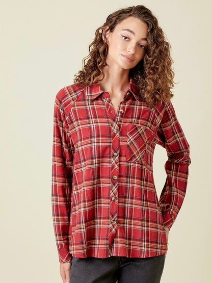 Tiffany Plaid Raglan Top - Red