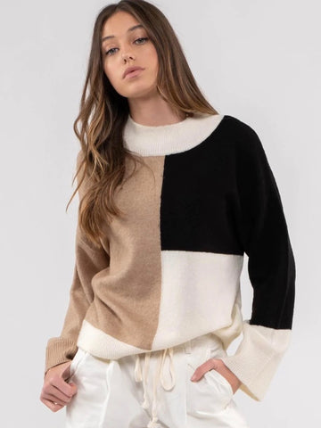 Holland Mock Neck Colorblock Sweater - Black Multi