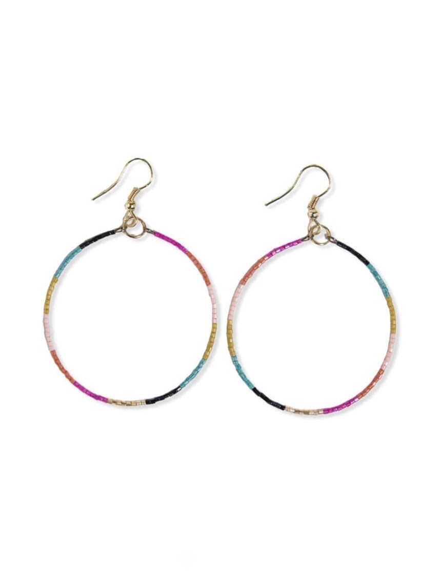 Kelly Color Block Beaded Hoop Earrings Muted Rainbow