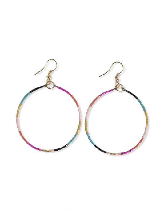 Kelly Color Block Beaded Hoop Earrings Muted Rainbow