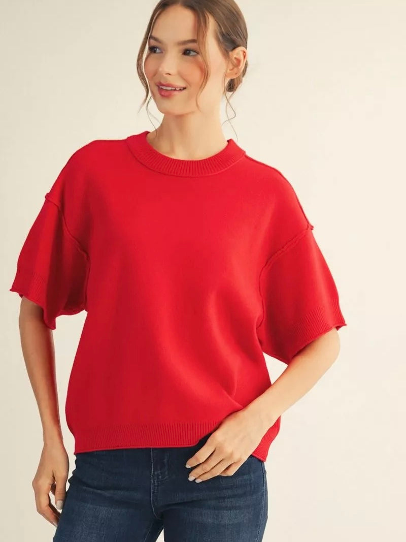 Jodifl Comfy Sweater Top With Raw Edge Detail  - Red