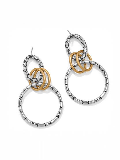 Pebble Link Two Tone Post Drop Earrings