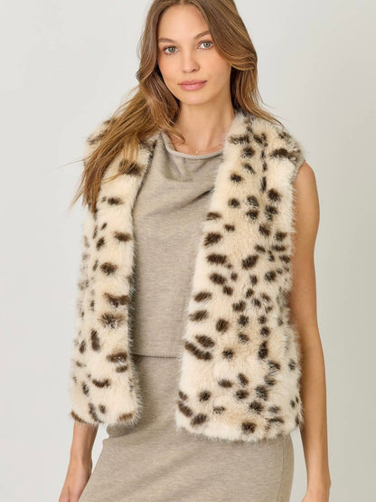 Mystree Leopard Fur Vest - Oatmeal/Leopard